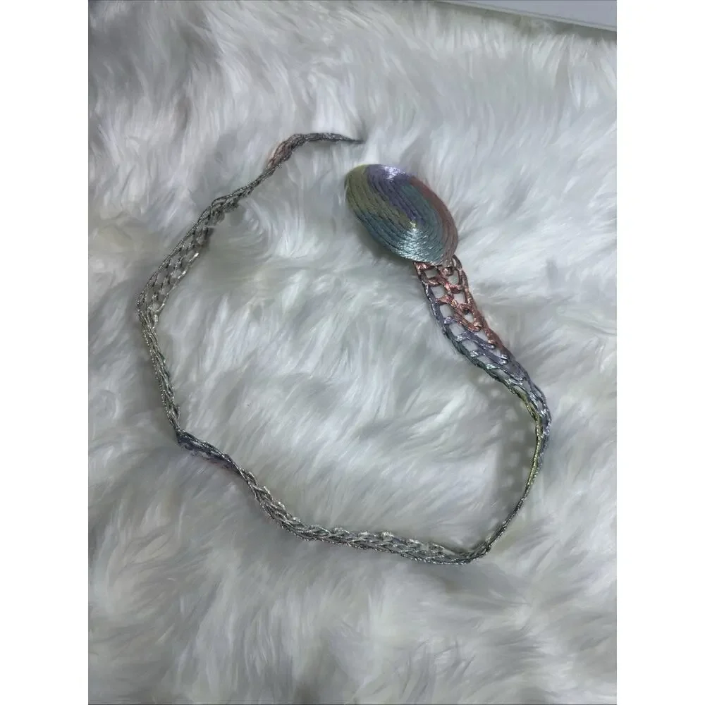 Vintage Metallic Woven Braided Belt  Iridescent Wash Adjustable Ombré Boho Retro